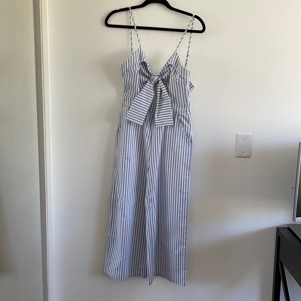 all:row White and Blue Striped Jumpsuit